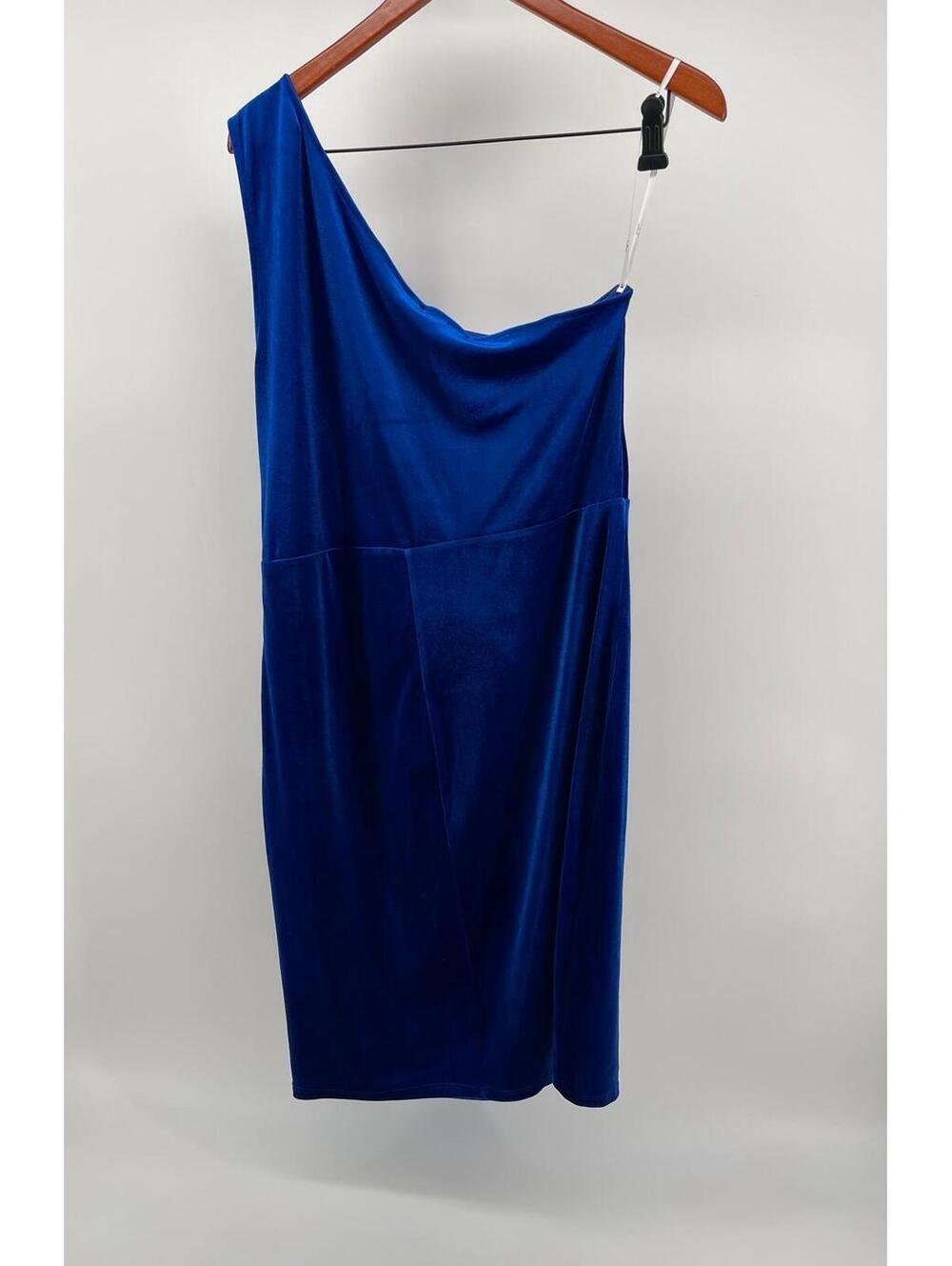 Lulus One Shoulder Velvet Dress Blue XL Made In USA Bodycon Party Cocktail